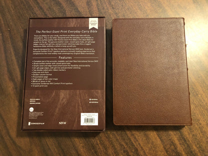 Personalized NIV Giant Print Thinline Bible - Brown Genuine Buffalo Leather Custom Imprinted, Raised Spine Hubs