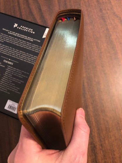 Personalized NIV Single Column Reference Wide Margin Bible - Brown Premium Goatskin Genuine Leather (Large Print 10.5 pt) ISBN 9780310455530