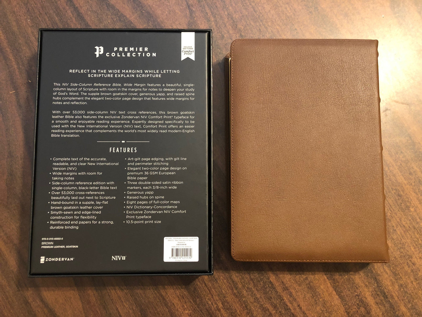 Personalized NIV Single Column Reference Wide Margin Bible - Brown Premium Goatskin Genuine Leather (Large Print 10.5 pt) ISBN 9780310455530