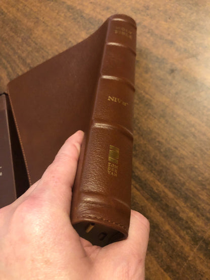 Personalized NIV Giant Print Thinline Bible - Brown Genuine Buffalo Leather Custom Imprinted, Raised Spine Hubs