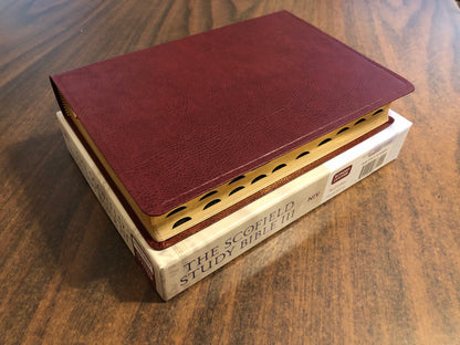 Personalized NIV 1984 Scofield Study Bible III Thumb Indexed - Burgundy Bonded Leather, Custom Imprinted, Name on bible, Out of Print