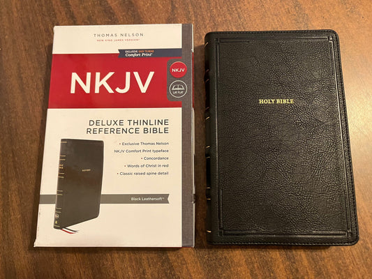 Personalized NKJV Thinline Deluxe Reference Bible - Black LeatherSoft,  Custom Imprinted