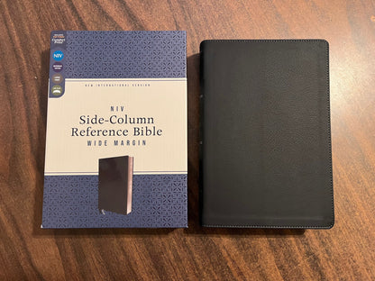 Personalized NIV Side Column Wide Margin Reference Bible, Large Print - Black LeatherSoft, Custom Imprinted with name