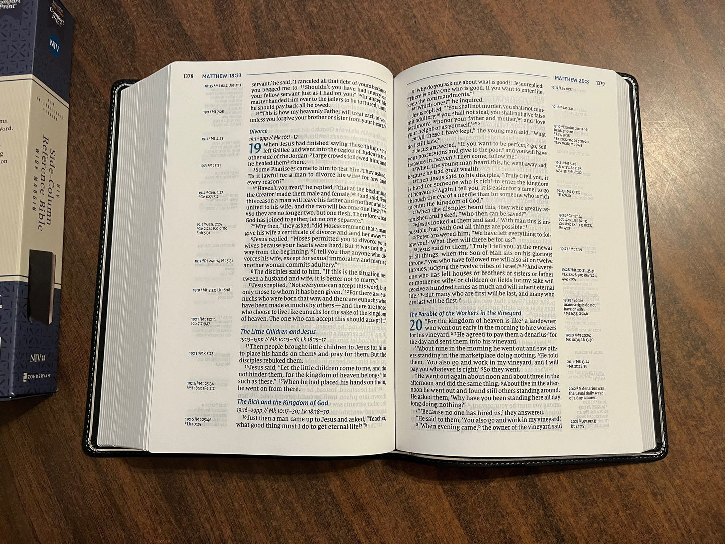 Personalized NIV Side Column Wide Margin Reference Bible, Large Print - Black LeatherSoft, Custom Imprinted with name