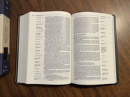 Personalized NIV Side Column Wide Margin Reference Bible, Large Print - Black LeatherSoft, Custom Imprinted with name