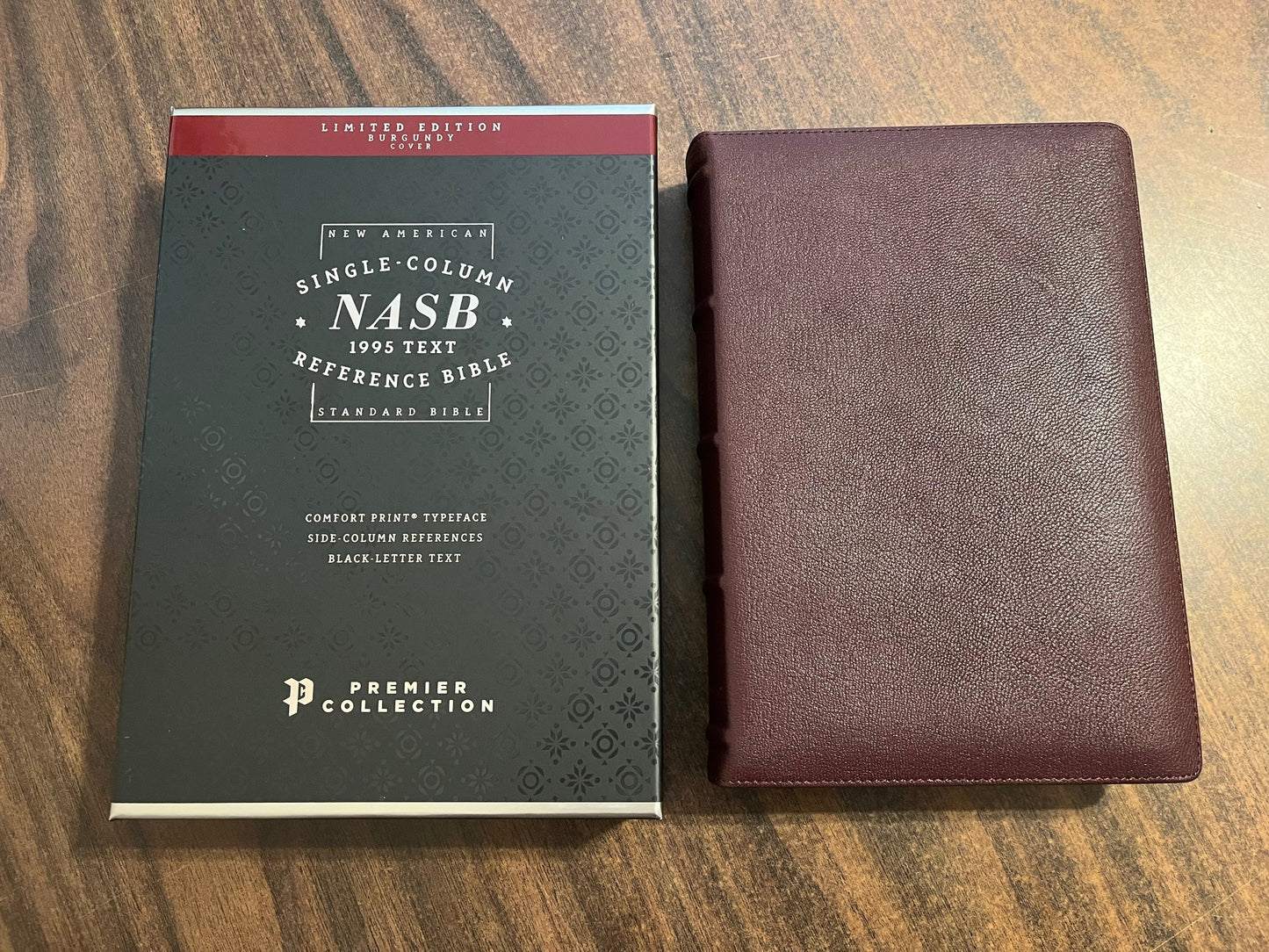 Personalized NASB Single Column Reference Bible - Burgundy Goatskin Genuine Leather, Premier Collection, 1995 NASB Text