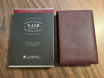 Personalized NASB Single Column Reference Bible - Burgundy Goatskin Genuine Leather, Premier Collection, 1995 NASB Text