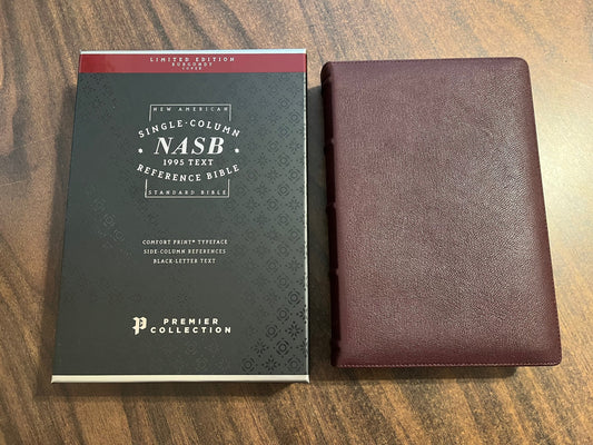 Personalized NASB Single Column Reference Bible - Burgundy Goatskin Genuine Leather, Premier Collection, 1995 NASB Text