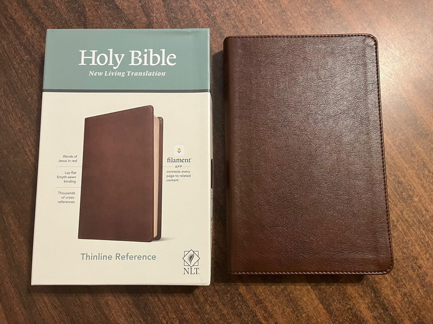 Personalized NLT Thinline Reference Bible - Brown LeatherLike - Custom Imprinted with a name, 9781496444820