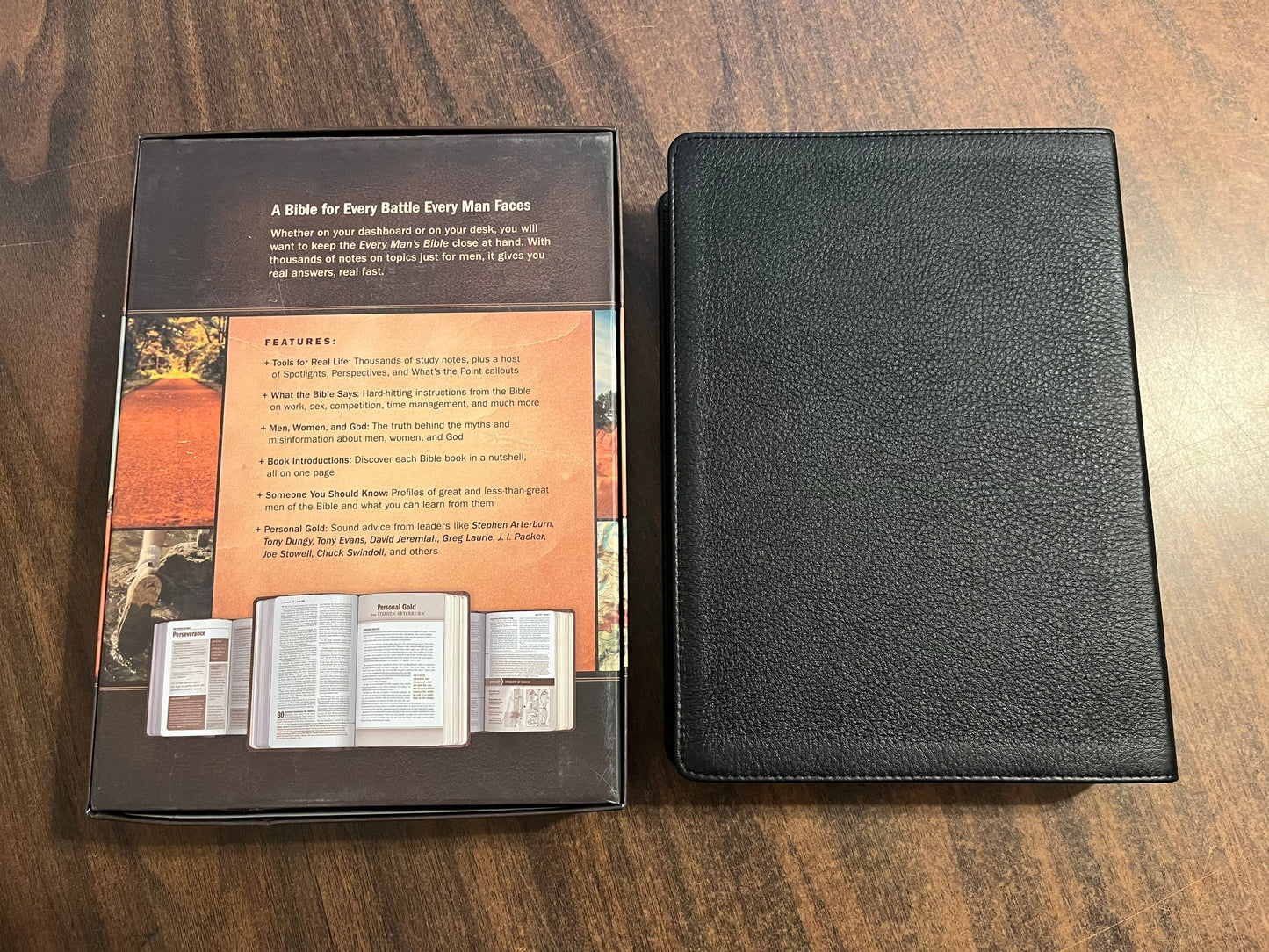 Personalized NLT Large Print Every Mans Devotional Bible - Black Genuine Leather - Custom Imprinted with a name, ISBN 9781496447920