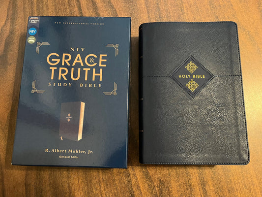 Personalized NIV Grace & Truth Study Bible - Navy LeatherSoft Cover - Custom Imprinted with a name engraved, name on bible