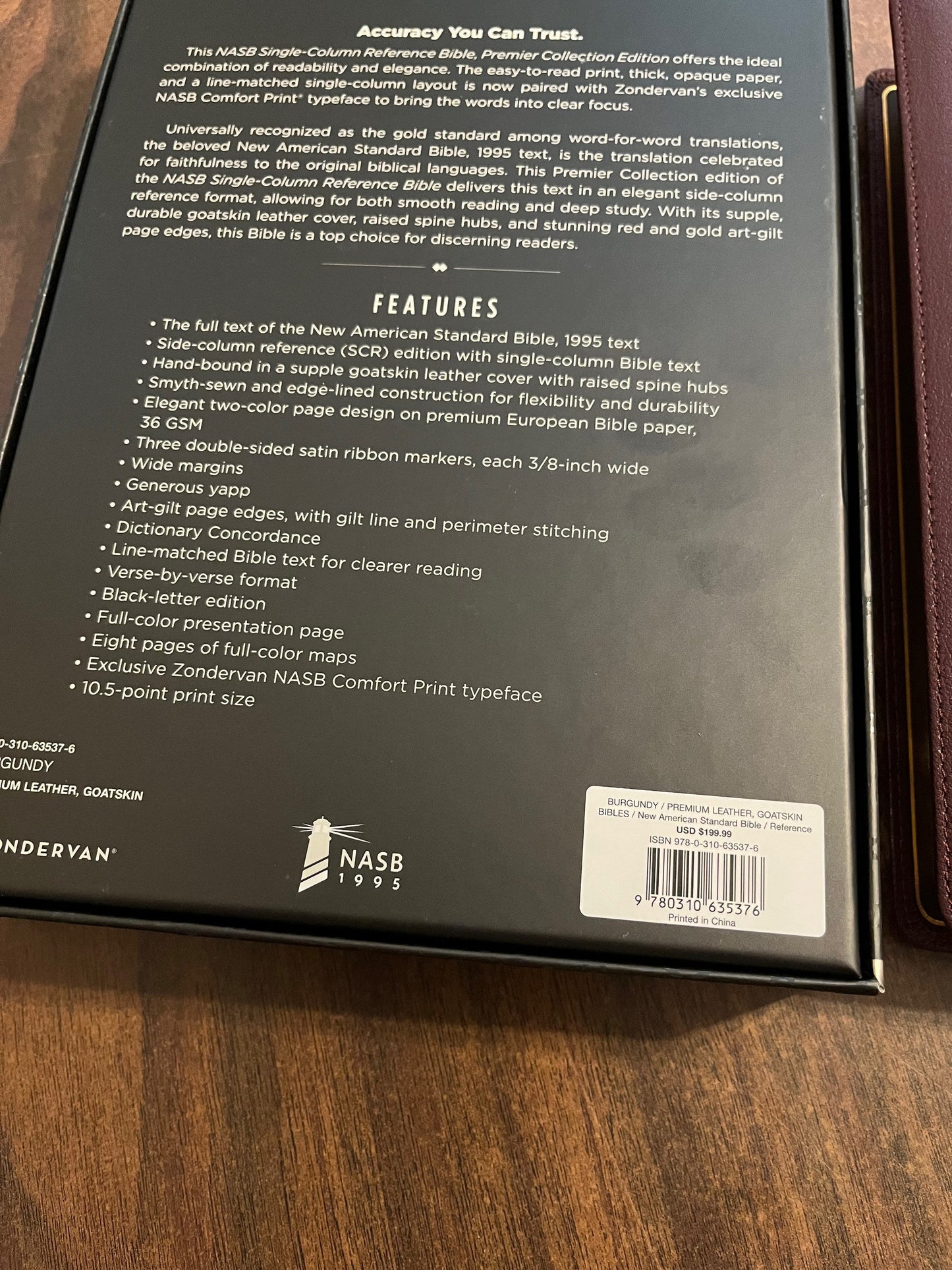 Personalized NASB Single Column Reference Bible - Burgundy Goatskin Genuine Leather, Premier Collection, 1995 NASB Text