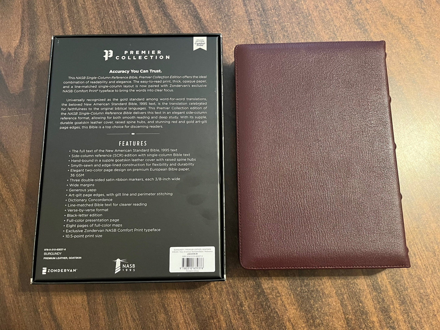 Personalized NASB Single Column Reference Bible - Burgundy Goatskin Genuine Leather, Premier Collection, 1995 NASB Text