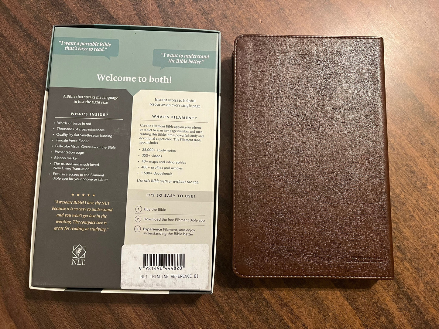 Personalized NLT Thinline Reference Bible - Brown LeatherLike - Custom Imprinted with a name, 9781496444820