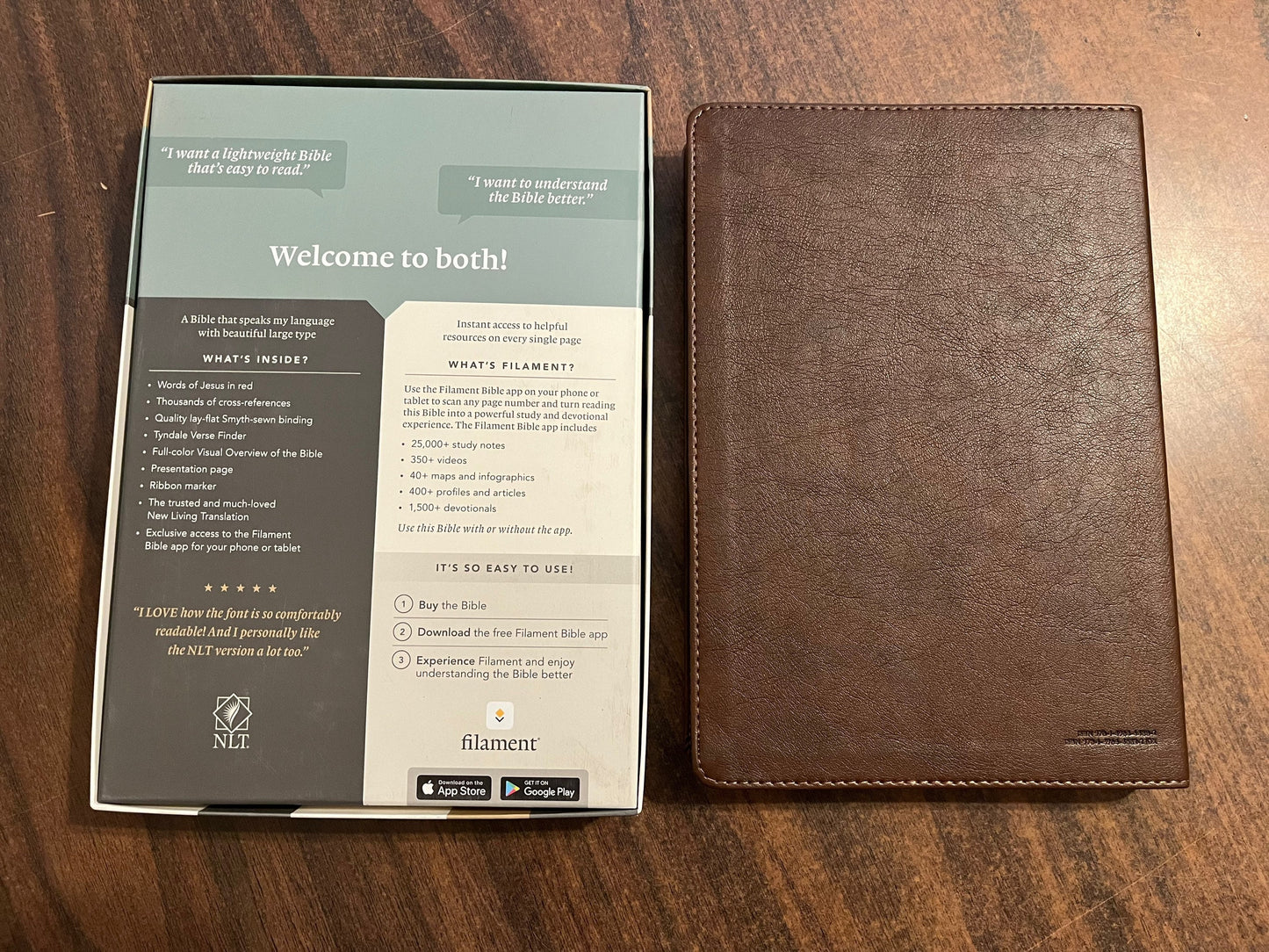 NLT Large Print Thinline Reference Bible - Brown LeatherLike, Custom Imprinted with Name, NLT Thinline Bible Emossed, 9781496444882