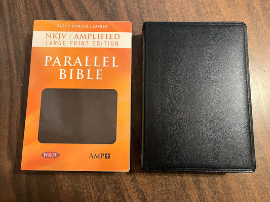 Personalized NKJV / Amplified 1987 Classic, Parallel Bible Large Print - Black Bonded Leather ** Custom Imprinted with name, AMPC Bible