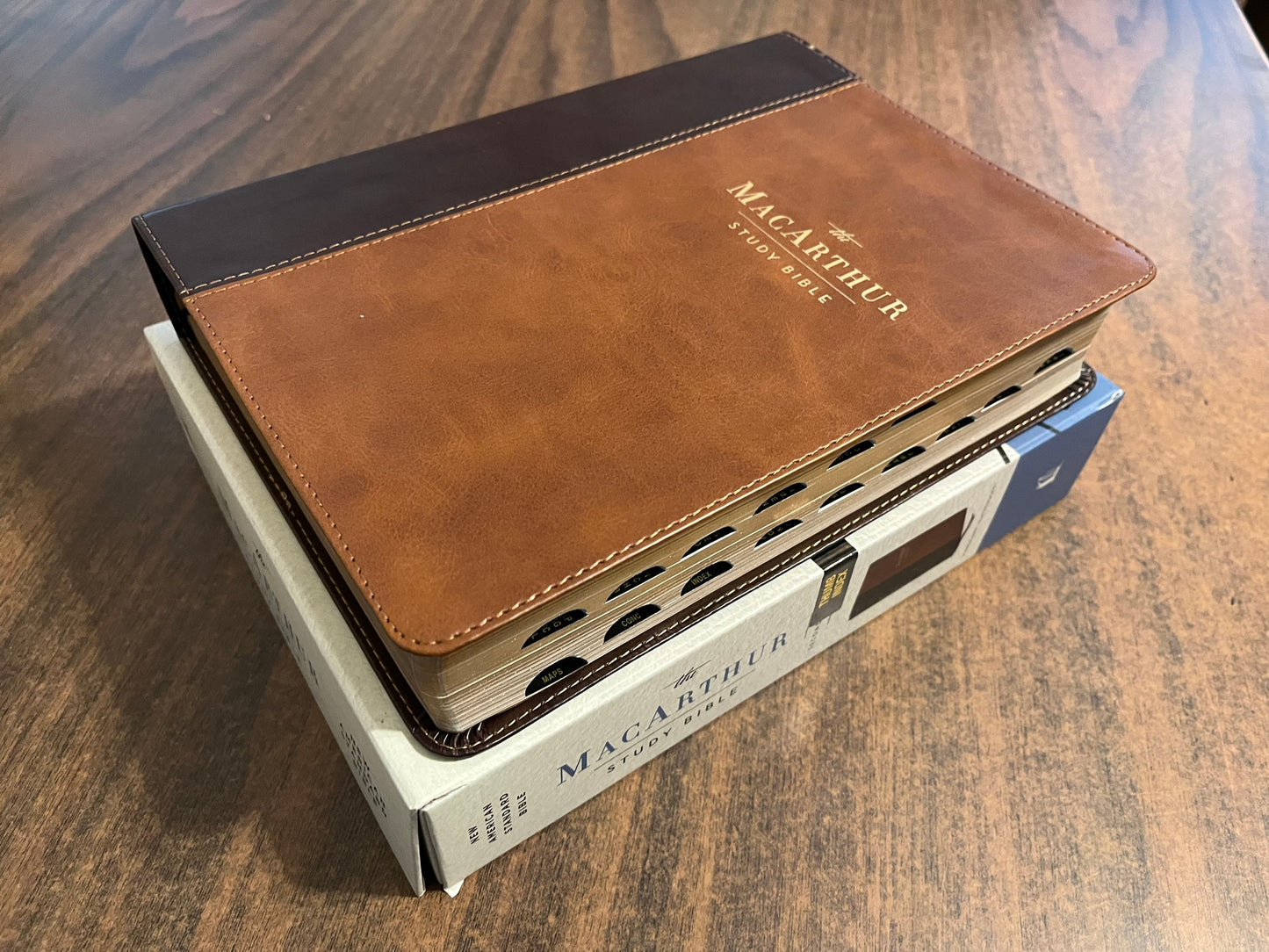 Personalized NASB MacArthur Study Bible Thumb Indexed, Brown LeatherSoft, ISBN 9780785230328