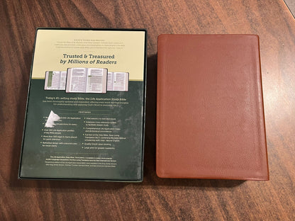 Personalized NLT Large Print Life Application Study Bible - Brown Genuine Leather - Custom Imprinted with Name 9781496446886