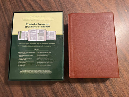 Personalized NLT Large Print Life Application Study Bible Thumb Indexed - Brown Genuine Leather - Custom Imprinted 9781496446893