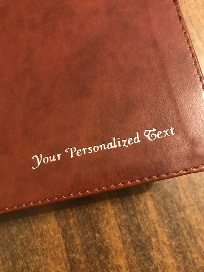 Personalized NLT Thinline Reference Bible Thumb Indexed - Navy Genuine Leather - Custom Imprinted with name 9781496445254