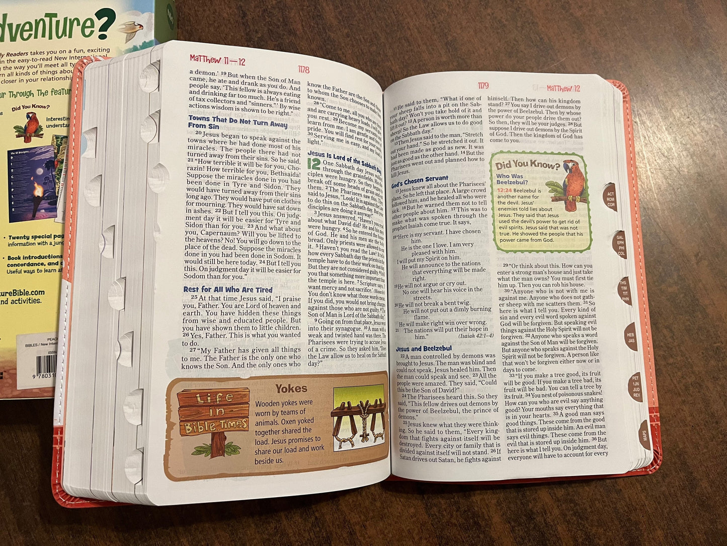 Personalized NIRV Adventure Bible For Early Readers Thumb Indexed - Peach LeatherSoft ** Custom Imprinted