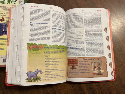 Personalized NIRV Adventure Bible For Early Readers Thumb Indexed - Peach LeatherSoft ** Custom Imprinted