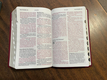 Personalized NLT Personal Size Giant Print Bible Thumb Indexed - Cranberry LeatherLike - Custom Imprinted with name engraved 9781496460905