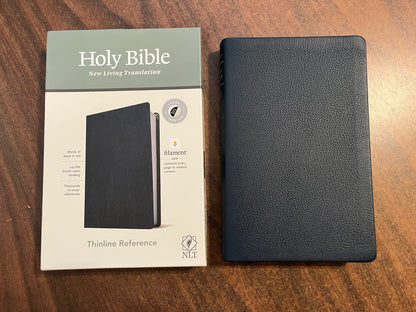 Personalized NLT Thinline Reference Bible Thumb Indexed - Navy Genuine Leather - Custom Imprinted with name 9781496445254