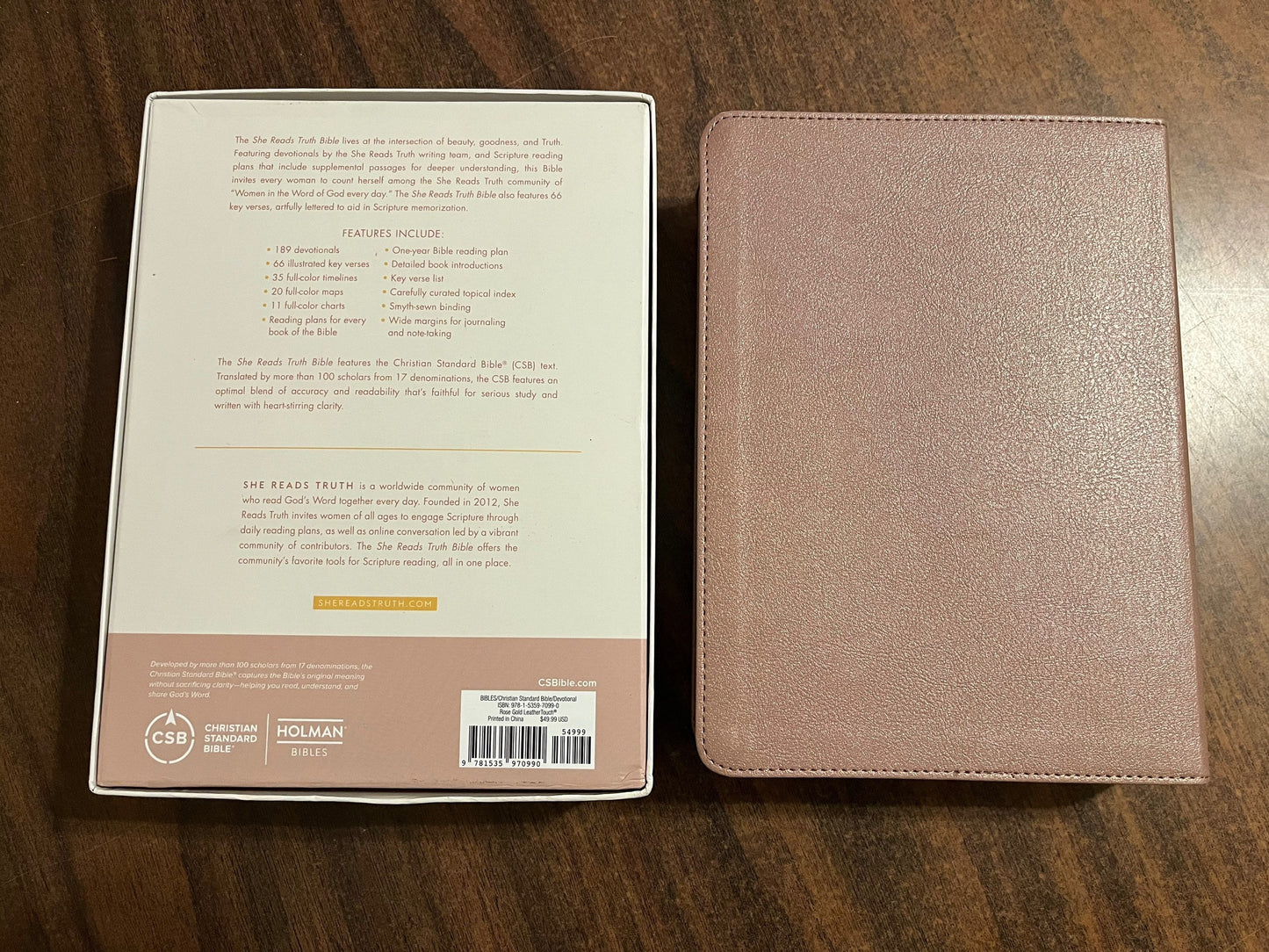 Personalized CSB She Reads Truth Devotional Bible - Rose Gold LeatherTouch Cover Custom Imprinted with a name