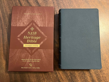 Personalized NASB Heritage Bible - Blue Genuine Buffalo Leather, Passaggio Setting, 1995 NASB Text 9780310456476