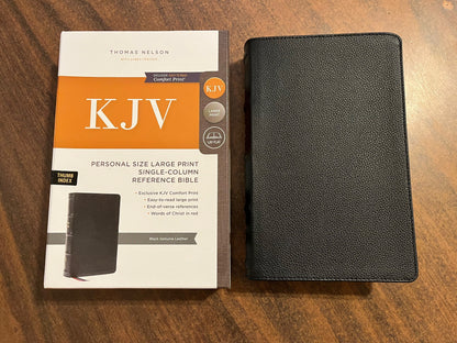 Personalized KJV Large Print Single Column Reference Bible Thumb Indexed - Black Genuine Leather, Custom Imprinted 9780785291145