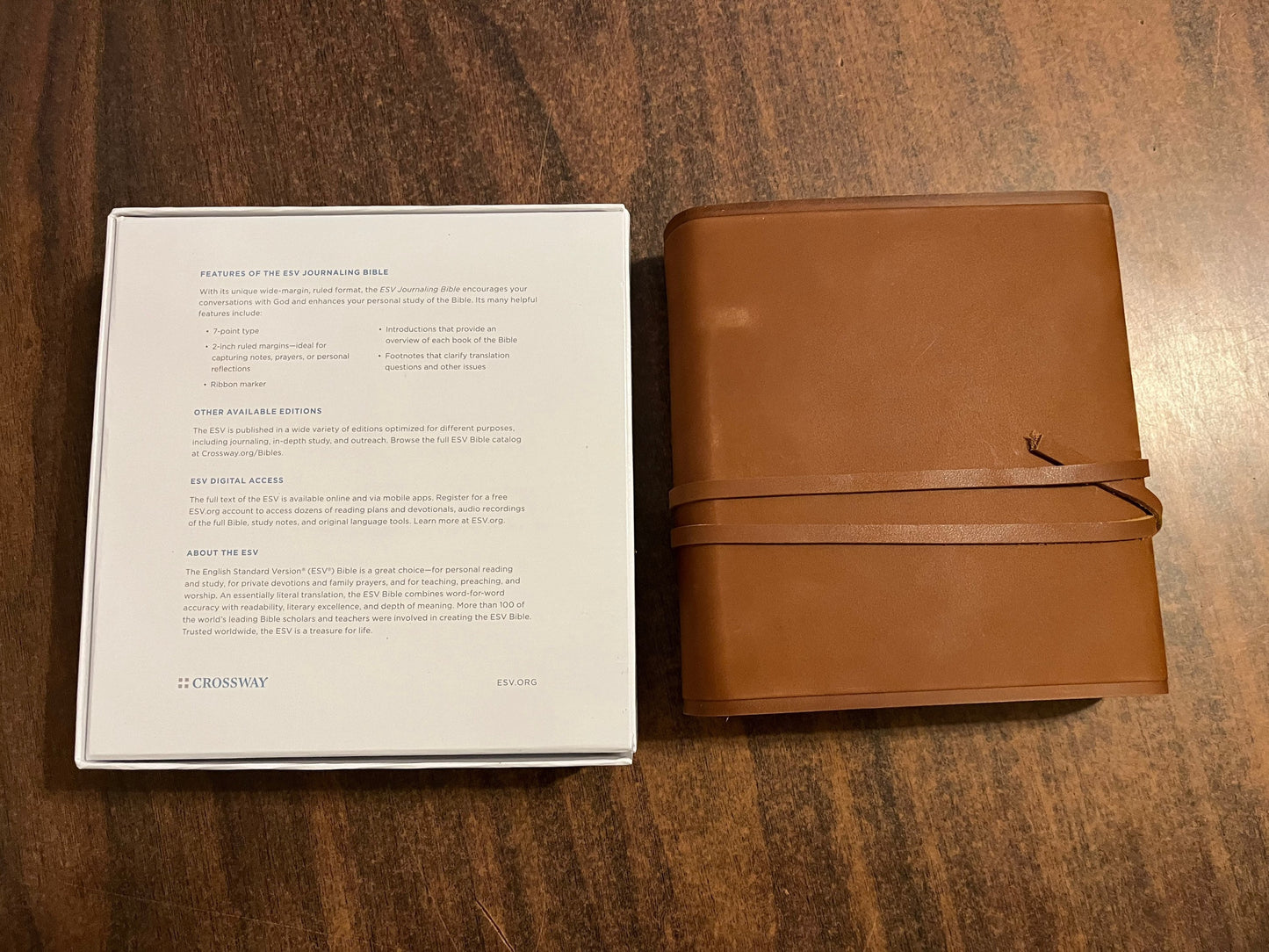 Personalized ESV Journaling Bible - Brown Natural Genuine Cowhide Leather with Flap and Strap,  Custom Imprinted