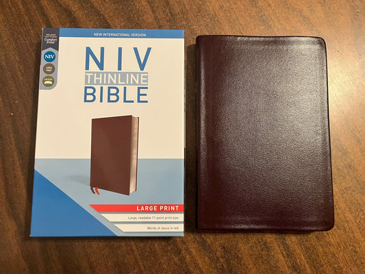 Personalized NIV Large Print Thinline Bible - Burgundy Bonded Leather ** Custom Imprinted - 11 pt font