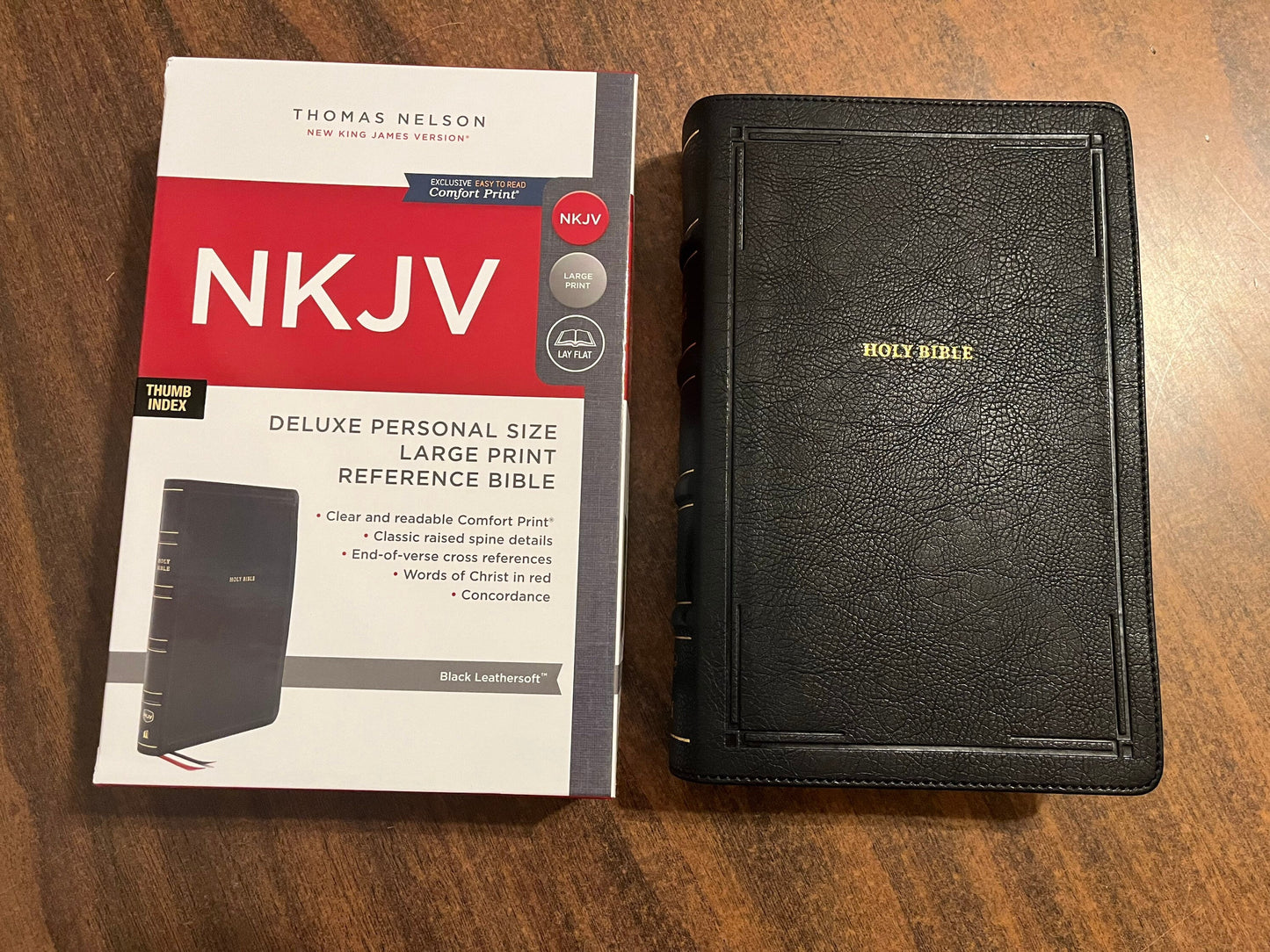 Personalized NKJV Large Print Reference Bible Thumb Indexed - Black LeatherSoft - Custom Imprinted - Deluxe Personal Size Large Print