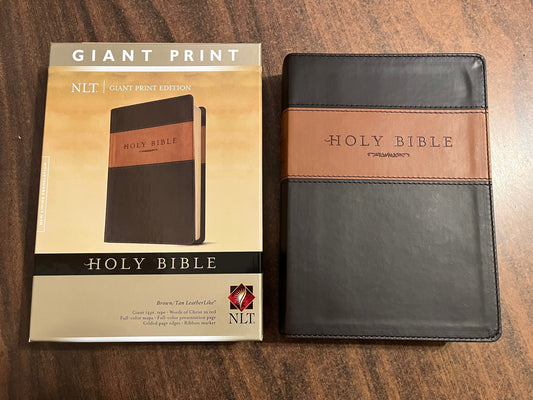 Personalized NLT Giant Print Bible - Brown / Tan LeatherLike - Custom Imprinted with name engraved