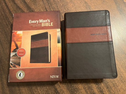 Personalized NIV Every Mans Devotional Bible Thumb Indexed - Brown LeatherLike - Custom Imprinted, name engraved bible, 9781496433558