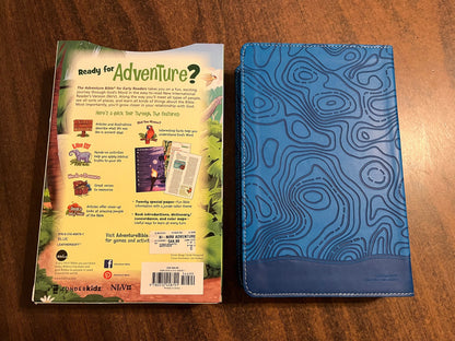 Personalized NIRV Adventure Bible - Blue LeatherSoft, Custom Imprinted with name, Kids Study Bible, 9780310458791