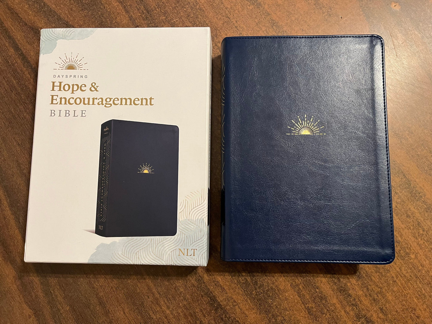 Personalized NLT Journaling Devotional Bible - Navy LeatherLike - Custom Imprinted with name, "Dayspring Hope Encouragement Bible"