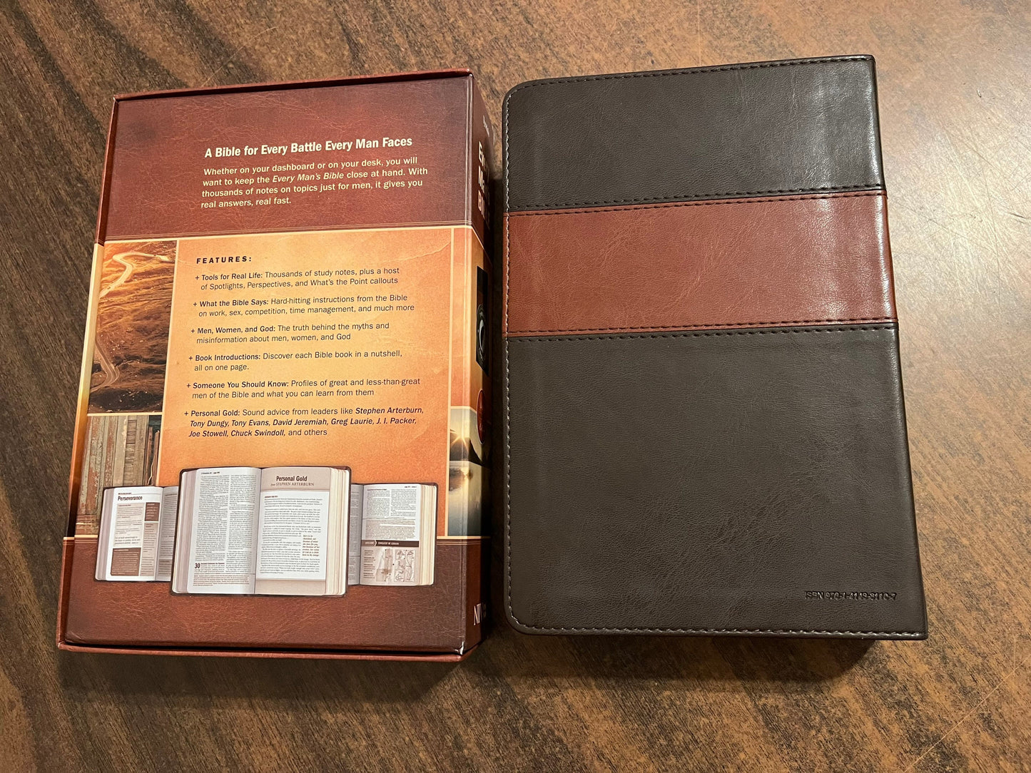 Personalized NIV Every Mans Devotional Bible Thumb Indexed - Brown LeatherLike - Custom Imprinted, name engraved bible, 9781496433558