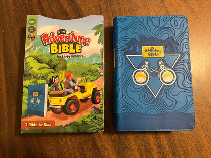 Personalized NIRV Adventure Bible - Blue LeatherSoft, Custom Imprinted with name, Kids Study Bible, 9780310458791