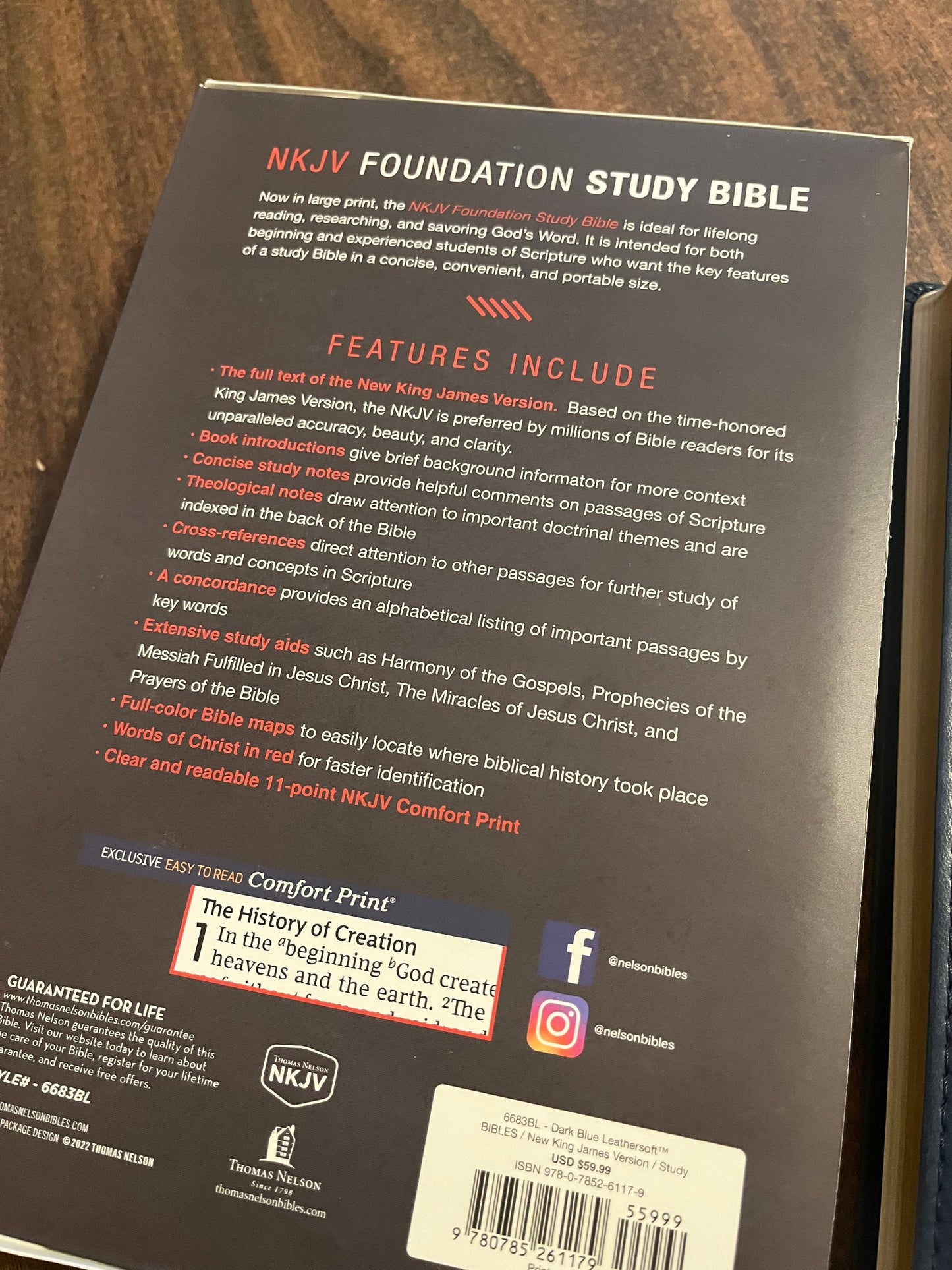 Personalized NKJV Large Print Foundation Study Bible - Dark Blue LeatherSoft,  Custom Imprinted with name, 11 pt font