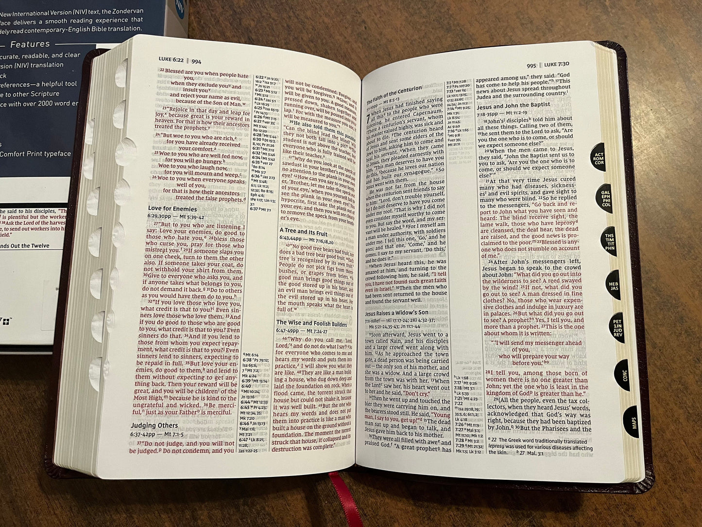 Personalized NIV Thinline Reference Bible Thumb Indexed - Burgundy Bonded Leather, custom imprinted with name, 9780310449645