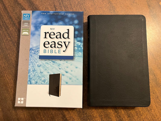 Personalized NIV Bible, Large Print - Black Genuine Leather, Custom Imprinted with name, "Read Easy Bible"