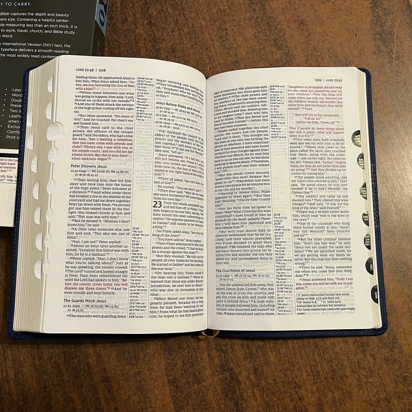 Personalized NIV Thinline Reference Bible Thumb Indexed - Navy LeatherSoft, custom imprinted with name