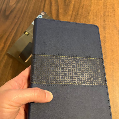 Personalized NIV Thinline Reference Bible Thumb Indexed - Navy LeatherSoft, custom imprinted with name