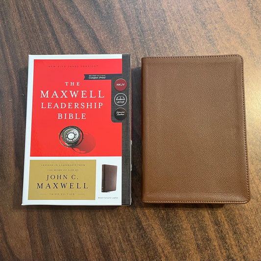 Personalized NKJV Maxwell Leadership Study Bible - Brown Genuine Leather - Custom Imprinted with name