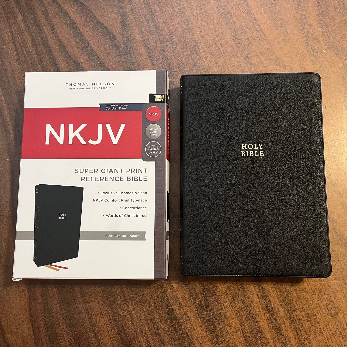 Personalized NKJV Super Giant Print Reference Bible Thumb Indexed - Black Genuine Leather - Custom Imprinted with name on front cover