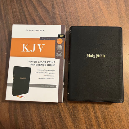 Personalized KJV Super Giant Print Reference Bible Thumb Indexed - Black Genuine Leather ** Custom Imprinted with name, 9781400329717