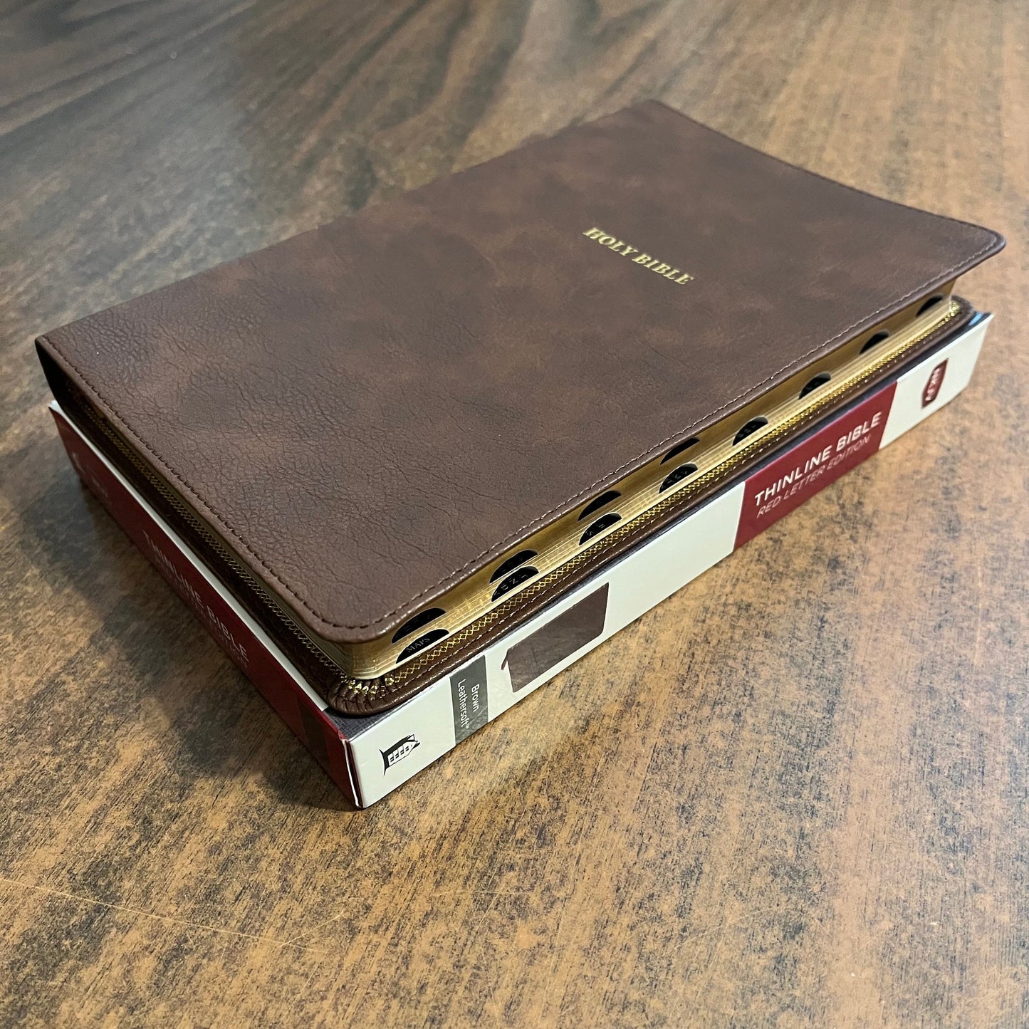 PERSONALIZED  NKJV Thinline Bible Thumb Indexed - Brown LeatherSoft  Custom Imprinted