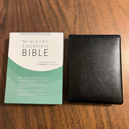 Personalized NIV Ministry Essentials Bible - Black Genuine Leather - Custom Imprinted with a name, pastors ministers preachers bible